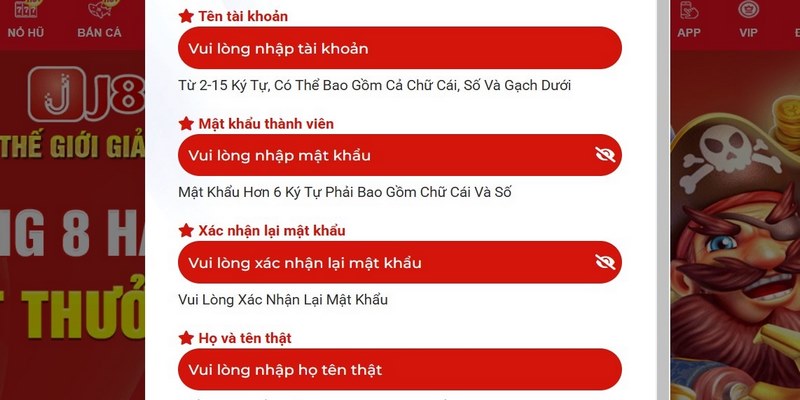 Nhập thông tin là một bước quan trọng khi tạo một nick mới 